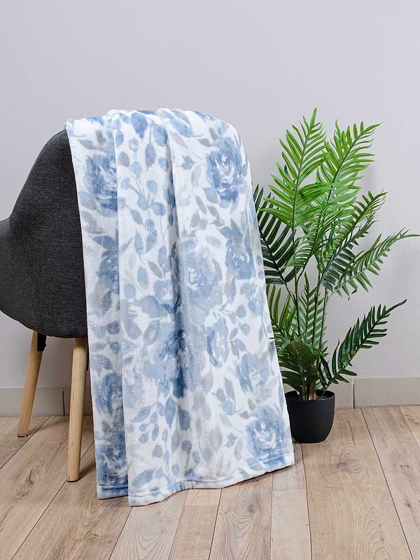 Фото - Плед полуторний Home Line ФЛІСОВИЙ 150х195 ФЛ. ПРИНТ Щ280 БЛАКИТНІ КВІТИ НА МОЛОЧНОМУ (192052)