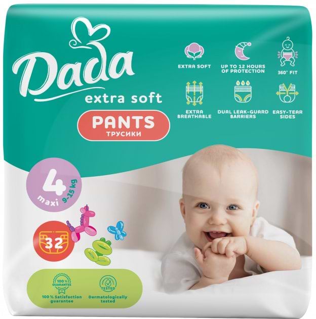 Одноразові підгузки-трусики Dada Extra Soft розмір 4 Maxi (9 – 15 кг), 32 шт. (0689) - Фото 1