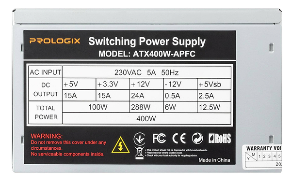 Фото - Блок питания для ПК ProLogix 400W Bulk (E)