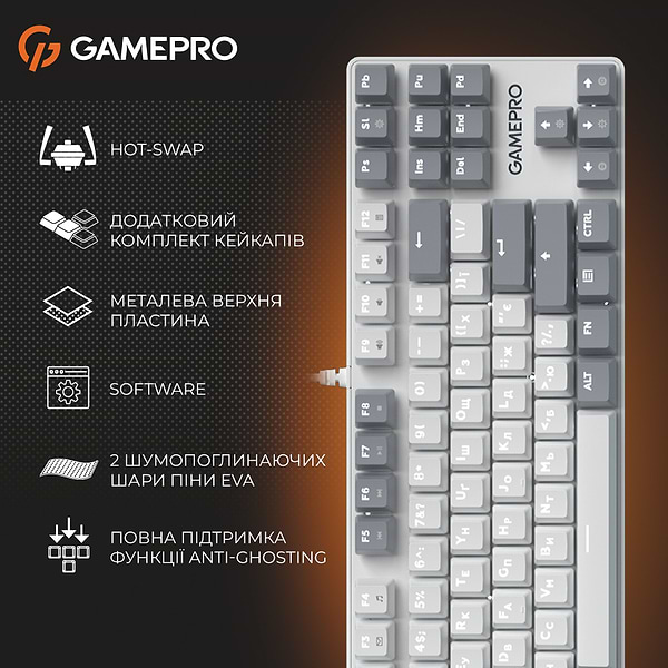 Фото - Клавіатура дротова GamePro Genesis Metallic Outemu Red Swithes USB White (MK110W)