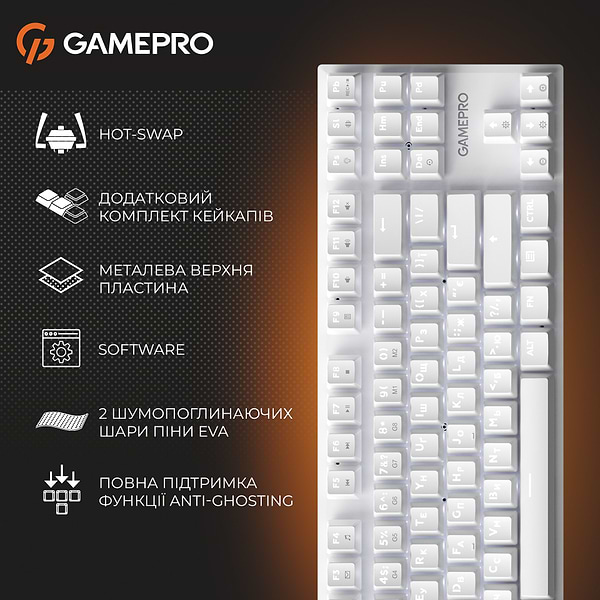 Фото - Клавиатура проводная GamePro Genesis Joker Outemu Red Swithes USB White (MK124W)
