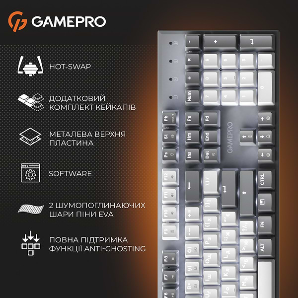 Фото - Клавіатура дротова ігрова GamePro Genesis Metallic Outemu Red Swithes USB Gray (MK144G)
