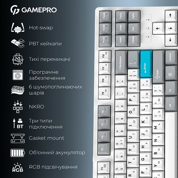 Фото - Клавиатура беспроводная игровая GamePro Asgard Ragnar Keychron Super White (MK285WH)