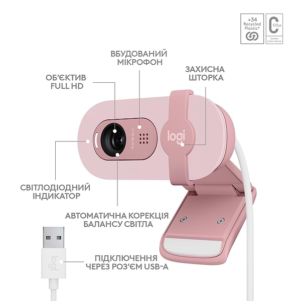 Фото - Веб-камера для комп'ютера Logitech Brio 100 Full HD Rose (960-001623)