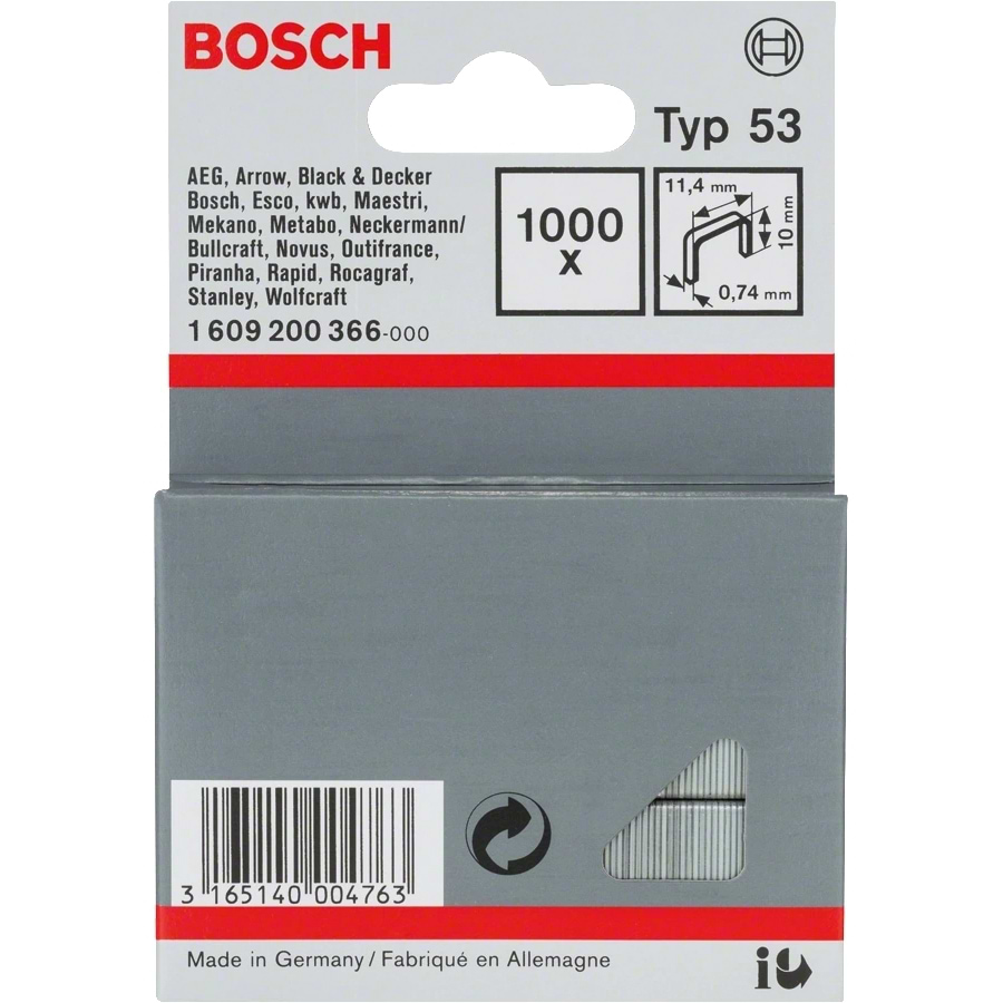 Скоби Bosch тип 53 10х11.4х0.74 мм 1000 шт. (1.609.200.366)