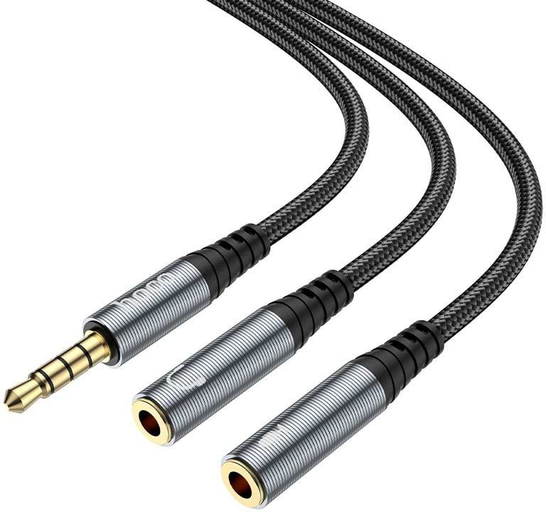 Купити Кабель 3.5 мм -3.5 мм HOCO UPA21 2-in-1 3.5 Metal Gray (6931474766809) - Фото 1 Кабель 3.5 мм -3.5 мм HOCO UPA21 2-in-1 3.5 Metal Gray (6931474766809) - Фото 1