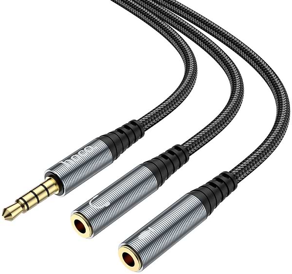 Фото - Кабель 3.5 мм - 3.5 мм HOCO UPA21 2-in-1 3.5 Metal Gray (6931474766809)