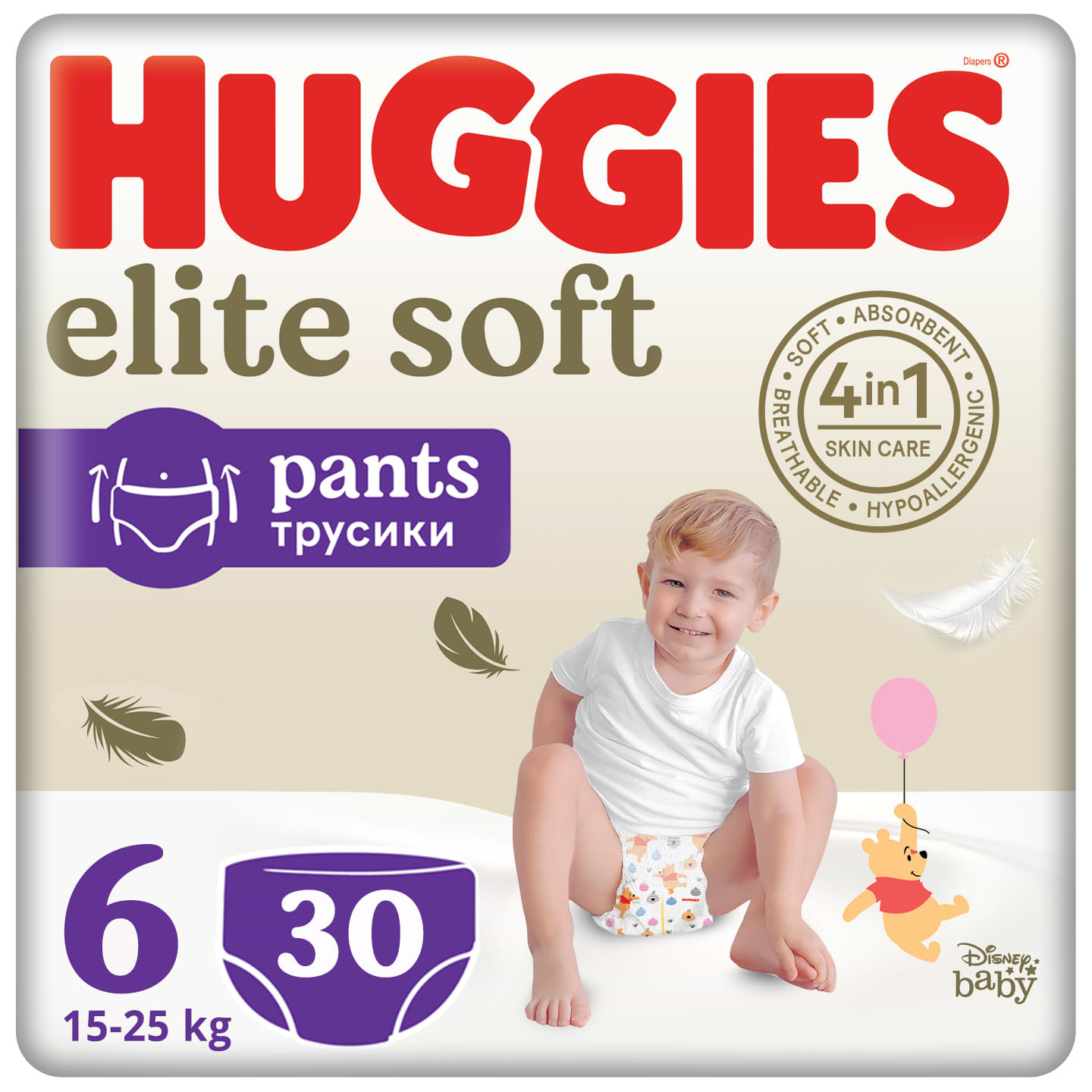 Одноразовые подгузники-трусики Huggies Elite Soft Pants Размер 6 (15-25кг), 30 шт. (5029053582436) - Фото 1