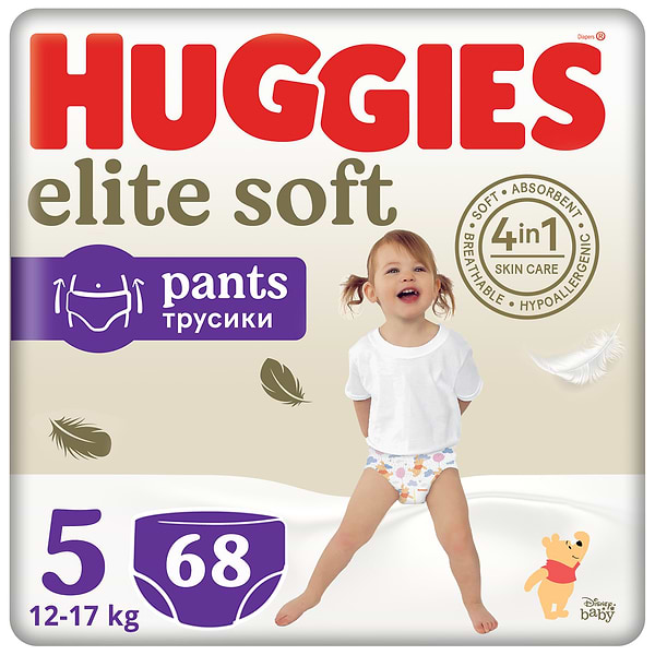 Фото - Одноразовые подгузники-трусики Huggies Elite Soft Pants Размер 5 (12-17кг), 68 шт. (5029053582467)