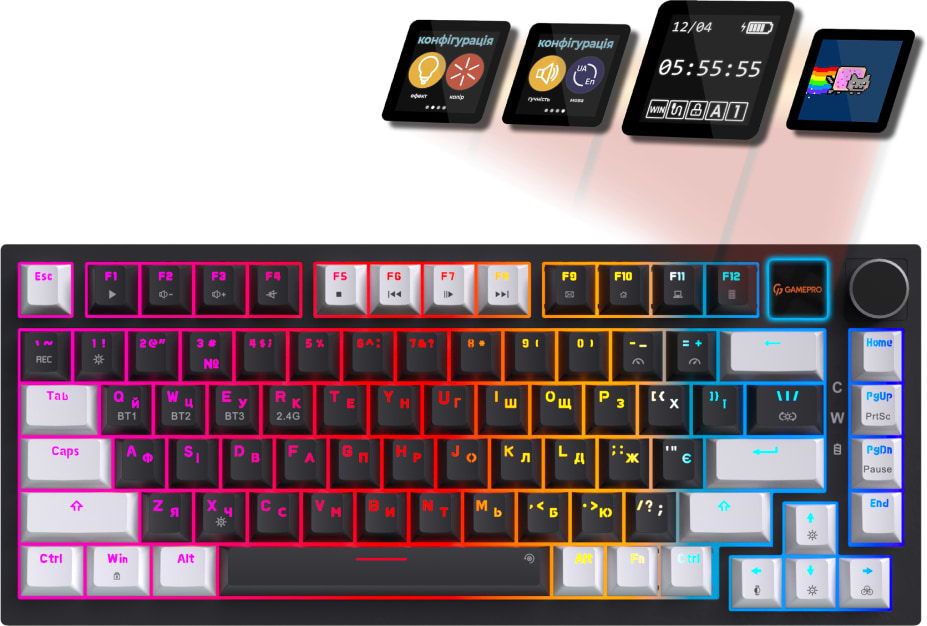 Купити Клавіатура бездротова ігрова GamePro Asgard Valhalla Pro 75% Wireless/Bluetooth/USB Black (MK160B-D-Pro) - Фото 1 Клавіатура бездротова ігрова GamePro Asgard Valhalla Pro 75% Wireless/Bluetooth/USB Black (MK160B-D-Pro) - Фото 1