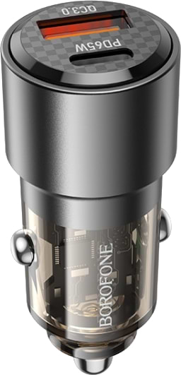 Фото - Автомобільний зарядний пристрій BOROFONE BZ20A Smart 83W PD65W+QC3.0 Transparent Black (6941991101625)