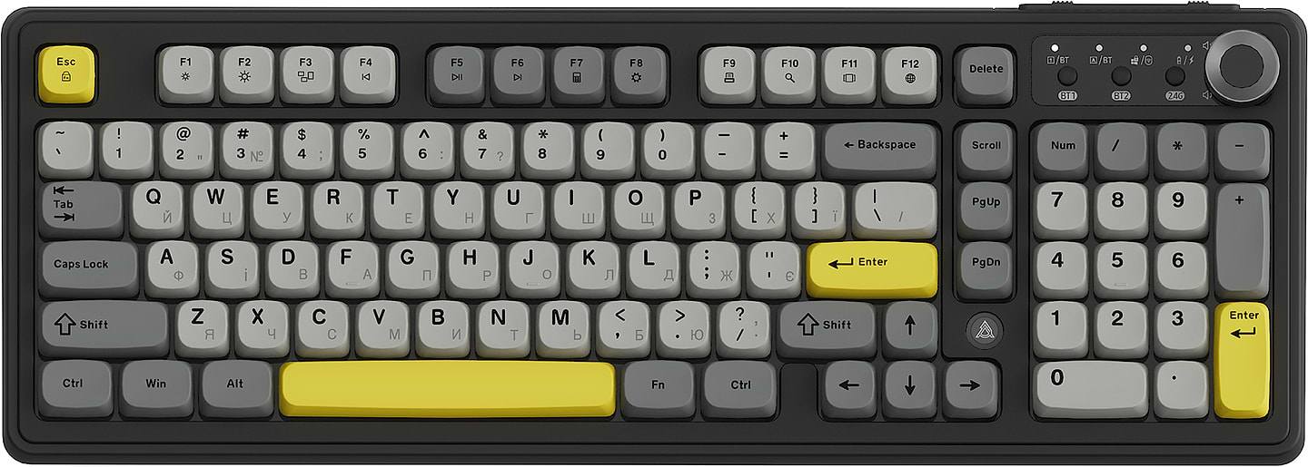 Купить Клавиатура беспроводная игровая Ajazz AF98 PLUS Black Gray Yellow (AF98-PLUS-BGY) - Фото 1 Клавиатура беспроводная игровая Ajazz AF98 PLUS Black Gray Yellow (AF98-PLUS-BGY) - Фото 1