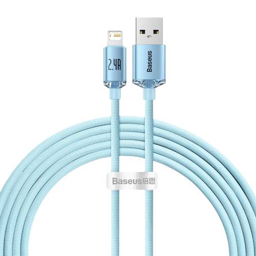 Кабель Baseus Crystal Shine Series Fast Charging Data Cable USB to iP 2.4A 2m Sky Blue (CAJY001203)