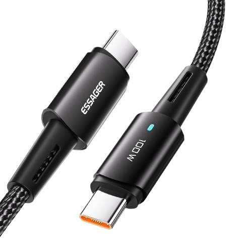 Кабель синхронізації даних Essager Sunset 100W USB charging&data cable Type-C to Type-C 3m Black (EXCTT1-CGC01) - Фото 1