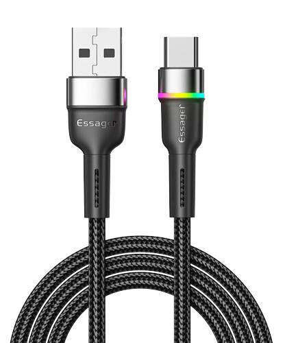 Кабель синхронізації даних Essager Colorful LED USB Cable Fast Charging 3A USB-A to Type C 0.5m Black (EXCT-XCDB01) - Фото 1