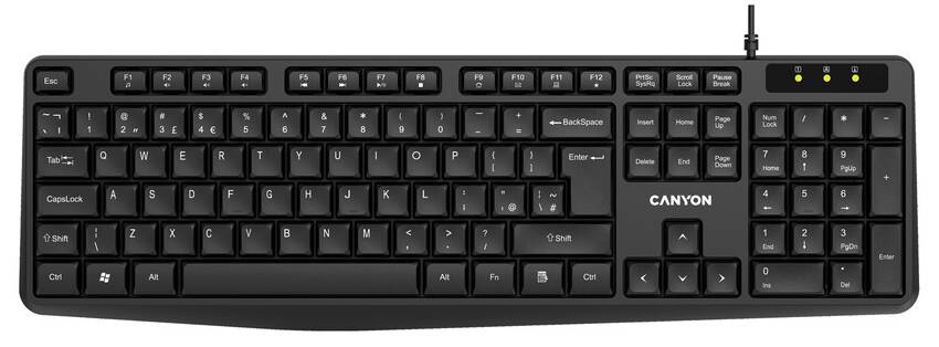 Клавиатура проводная Canyon KB-1 Water resistant ENG/UKR Black (CNE-CKEY01) - Фото 1