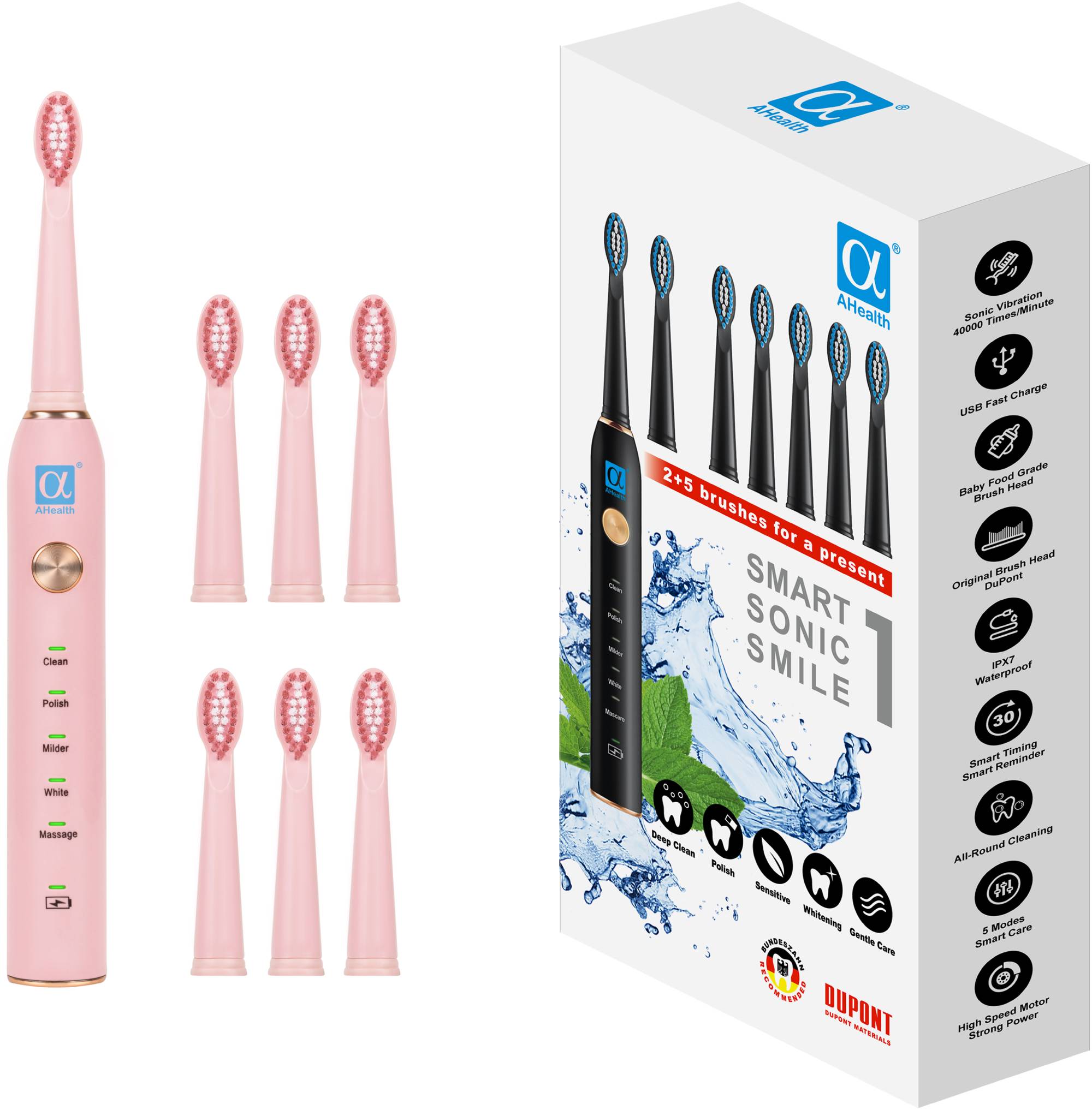 Зубная щетка электрическая AHealth SONIC SMILE 1 pink (AHsss1p) - Фото 1