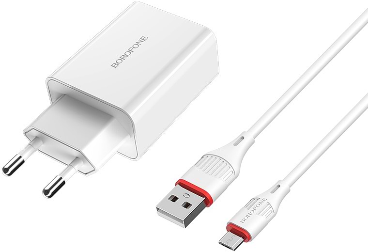 Мережевий зарядний пристрій BOROFONE BA21A Long journey single port QC3.0 charger set Micro 18W White (6931474702470)