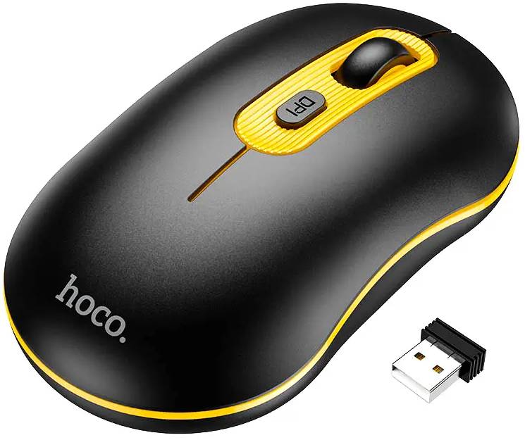 Миша бездротова HOCO GM21 Platinum 2.4G business wireless mouse Black Yellow (6931474790941)