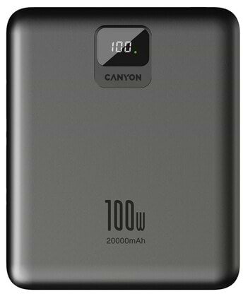 Батарея мобильная Canyon PB-2008 LED FLAT 20000 mAh PD100W QC3.0 Dark Grey (CNE-CPB2008DG) - Фото 1