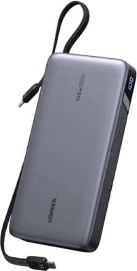 Батарея мобільна UGREEN 165W 25000 mAh  Power Bank with Built-in Cable PB552 Gray (55995B)
