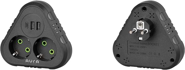 Фото - Разветвитель 220В Aura Energy 2+3 USB-A + USB-C (PD) Black (AUEMFP23PDB)