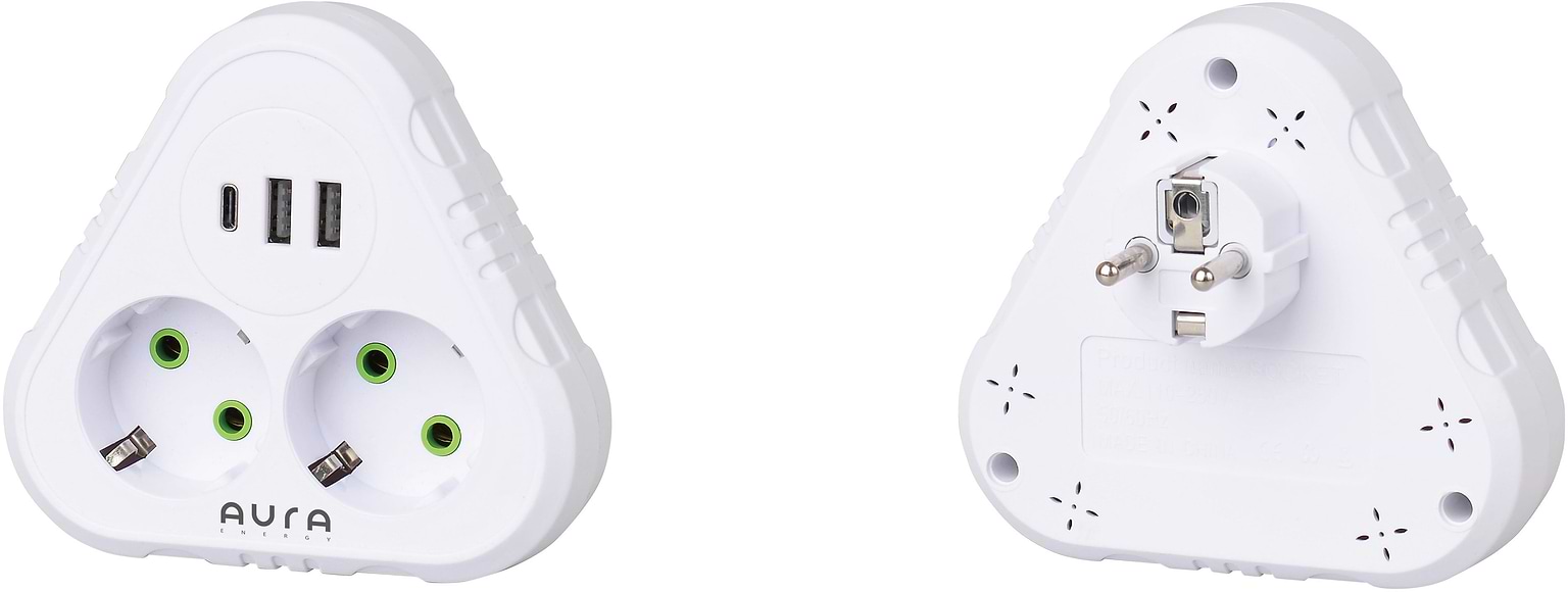 Розгалужувач 220В Aura Energy 2+3 USB-A + USB-C (PD) White (AUEMFP23PDW) - Фото 1