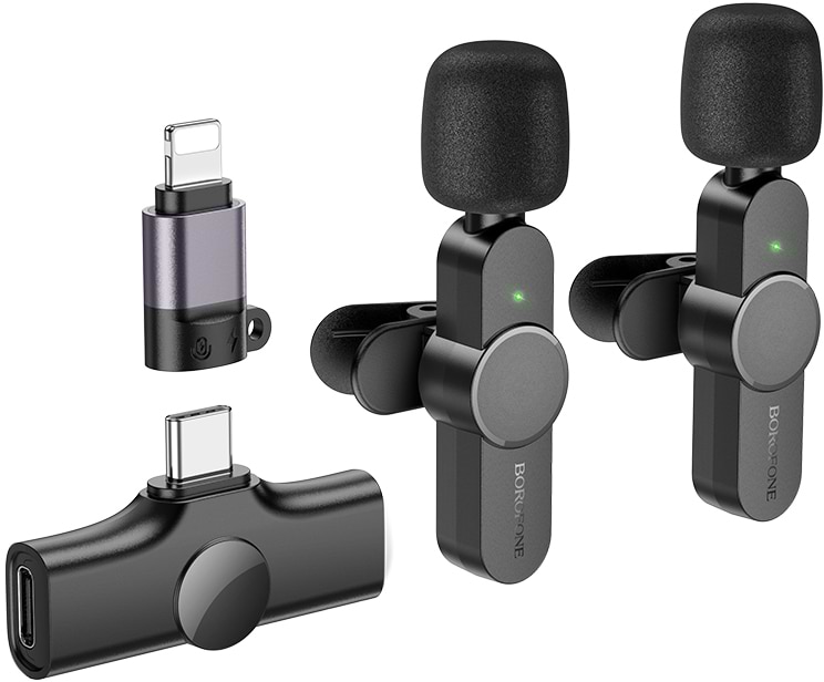 Мікрофон для смартфона BOROFONE BFK12 Trophy lavalier wireless digital microphone iP/Type-C Black (6941991106408)