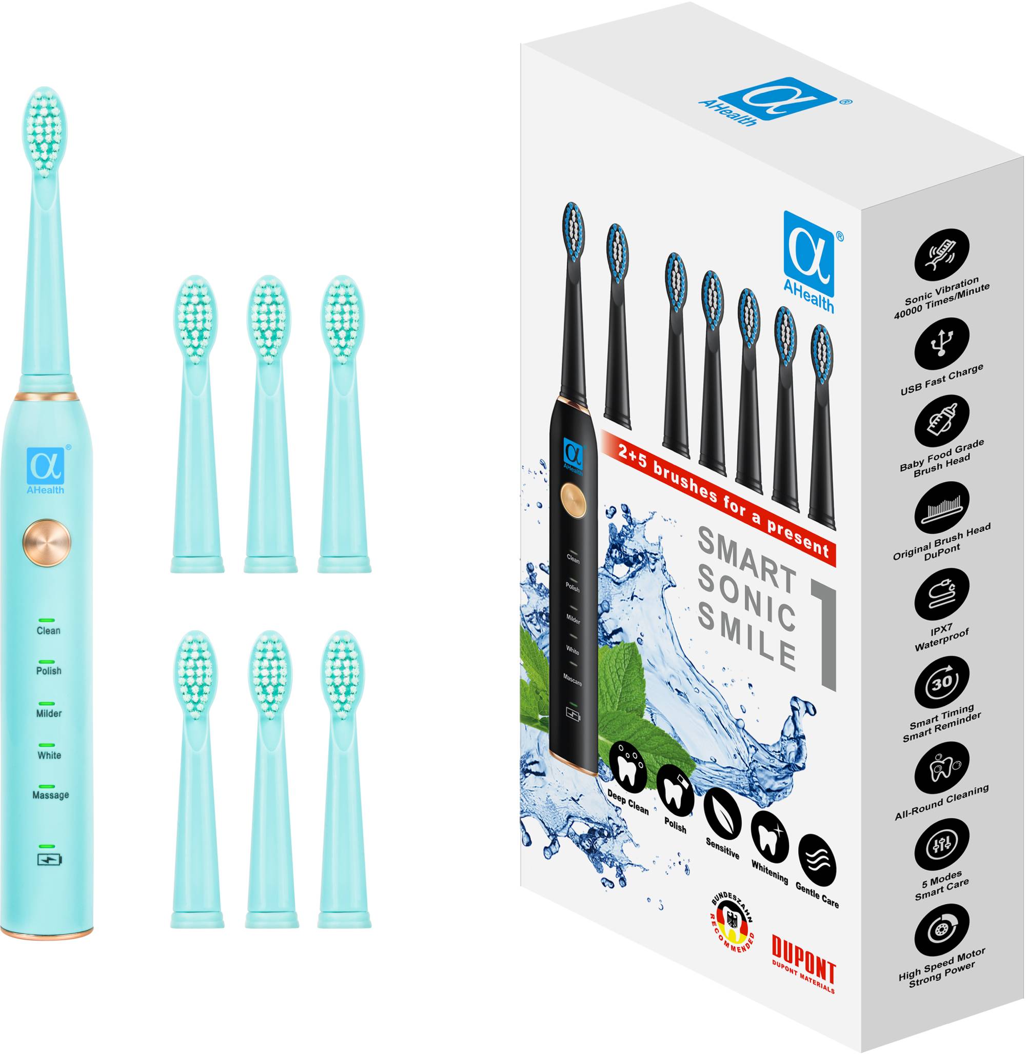 Зубная щетка электрическая AHealth SONIC SMILE 1 green (AHsss1g) - Фото 1