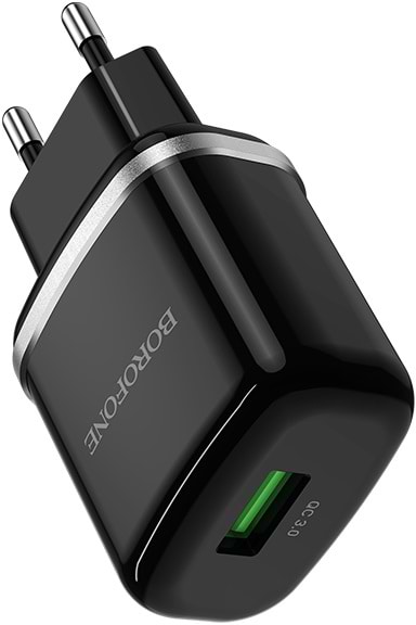 Мережевий зарядний пристрій BOROFONE BA36A High speed single port QC3.0 charger set18W Black (6931474715968)