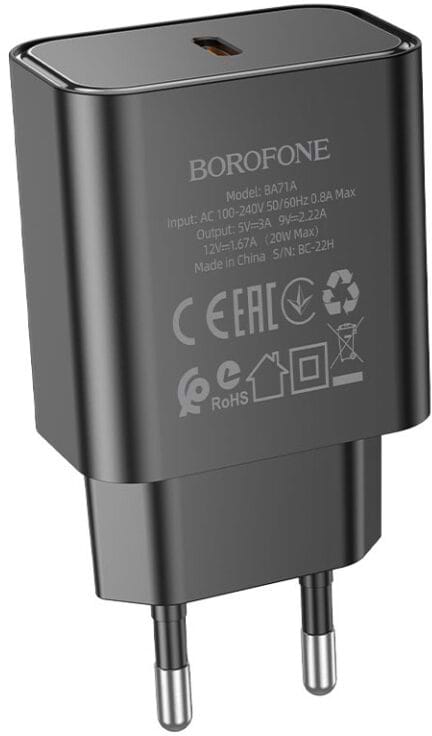 Сетевое зарядное устройство BOROFONE BA71A Power single Port PD20W charger Black (6974443387957)