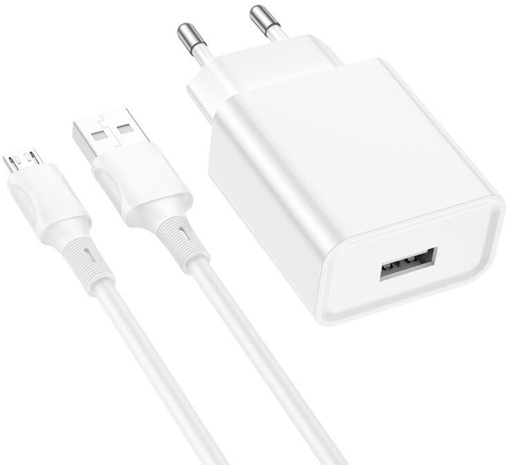 Мережевий зарядний пристрій BOROFONE BA74A Aspirer single port charger set(Micro) White (6974443388664)