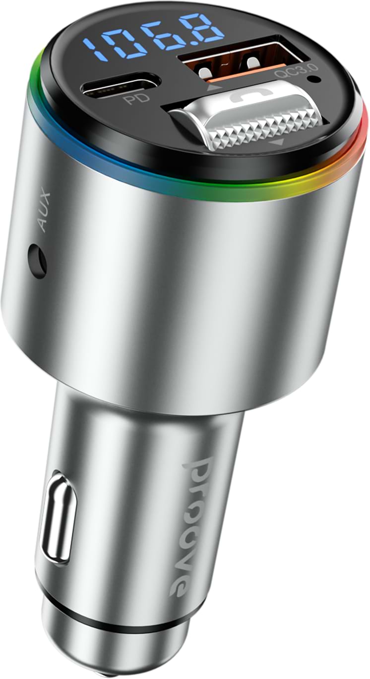 FM модулятор Proove Launcher Power Drive 30W (PD+QC3.0) Type-C+USB+AUX Silver (FMPD30110006)