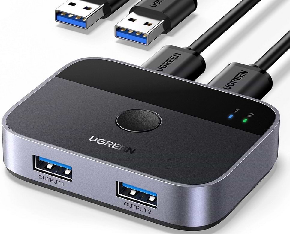 Хаб USB UGREEN CM757 USB 3.0 Sharing Switch 2 In 2 Out Black (35313) - Фото 1