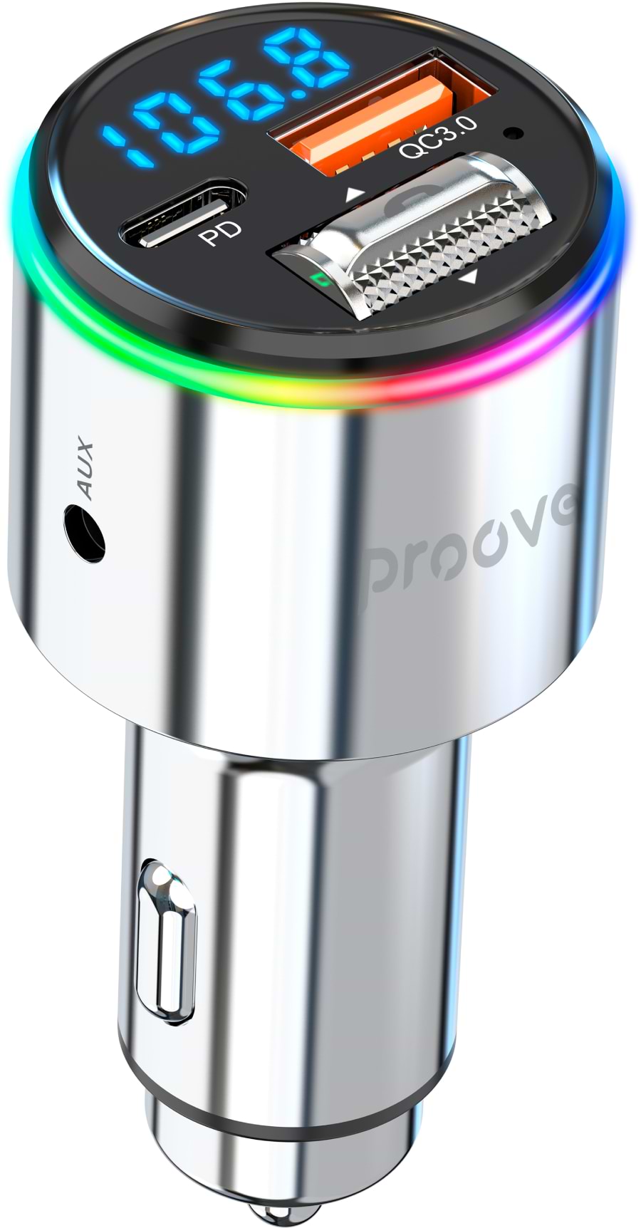 FM модулятор Proove Launcher Power Drive 30W (PD+QC3.0) Type-C+USB+AUX Silver (FMPD30110006)