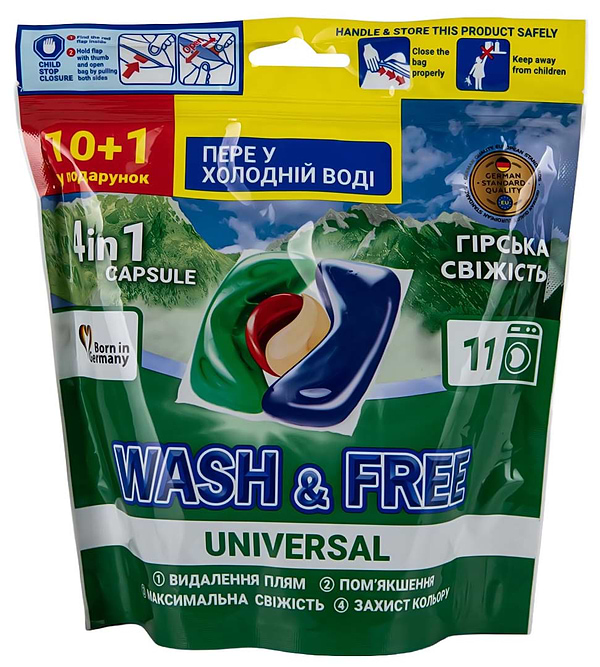 Фото - Капсулы для стирки WASH & FREE Горная свежесть 10+1 шт