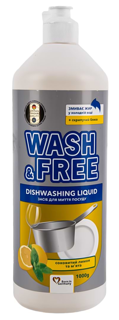 Купить Средство для ручного мытья посуды WASH & FREE Лимон и мята 1000г - Фото 1 Средство для ручного мытья посуды WASH & FREE Лимон и мята 1000г - Фото 1