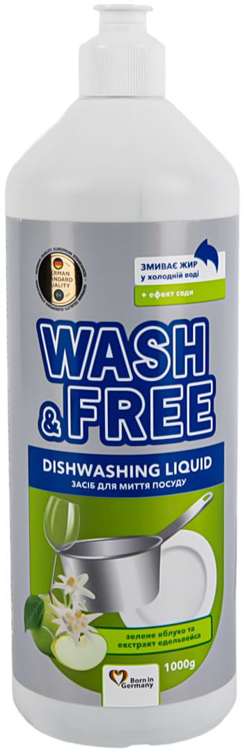 Купить Средство для ручного мытья посуды WASH & FREE Зеленое яблоко и экстракт едельвейса 1000г - Фото 1 Средство для ручного мытья посуды WASH & FREE Зеленое яблоко и экстракт едельвейса 1000г - Фото 1