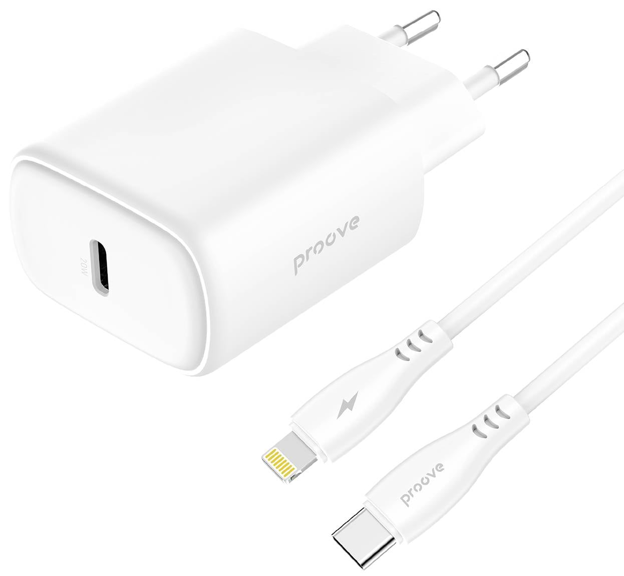 Сетевое зарядное устройство Proove Silicone Power 2 20W (Type-C) + Cable Type-C to Lightning (1m) white (WCSP22010002)