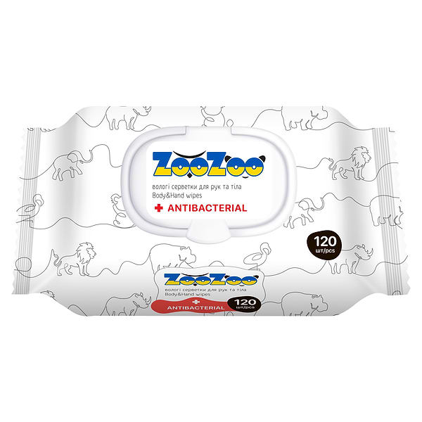 Фото - Серветки гігієнічні вологі ZooZoo Антибактеріальні 120 шт. (4820183972279)