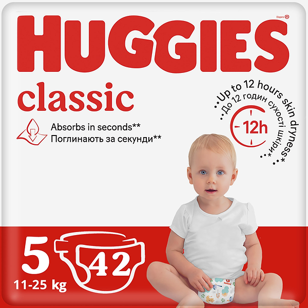 Фото - Одноразові підгузки Huggies Classic Розмір 5 (11-25 кг) Jumbo, 42 шт. (5029053543185)