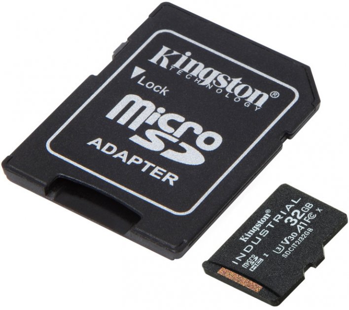 Фото - Карта памяти Kingston 32GB microSDHC Industrial C10 A1 pSL C Card + SD Adapter (SDCIT2/32GB)