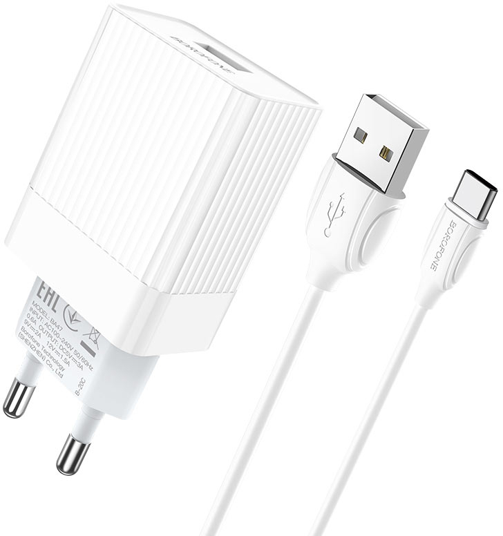 Мережевий зарядний пристрій BOROFONE BA47A QC3.0 3A + Type-C cable 18W White (6931474728319)