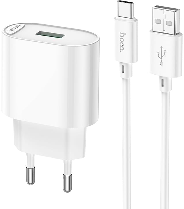 Мережевий зарядний пристрій HOCO C109A Fighter single port QC3.0 charger set Type-C White (6931474784834)