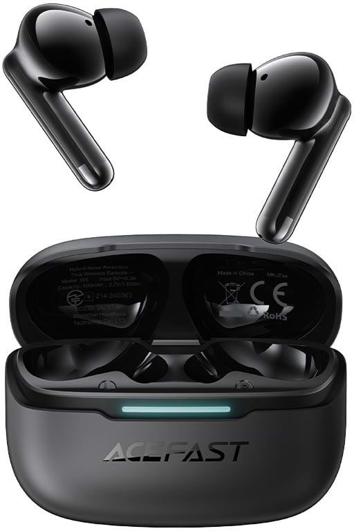 Навушники вкладиші бездротові TWS AceFast W5 hybrid noise reduction Black (6974316285373) - Фото 1