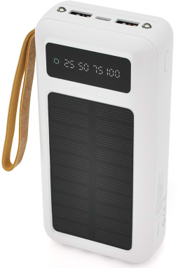 Батарея мобильная ACL PW-61 30000mAh, SOLAR, Type-C/Lighting/Micro/USB, White - Фото 1