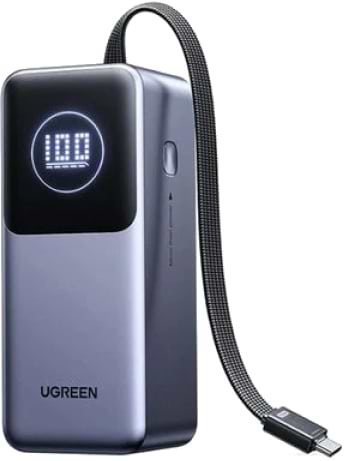 Батарея мобільна UGREEN 130W 20000 mAh Power Bank with Built-in Cable PB723 Gray (55365B)