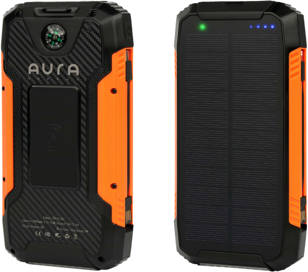 Батарея мобильная Aura NRG-30SE ARM SOLAR 30000 mAh Wireless charging Orange (PBANRG30SEO) - Фото 1
