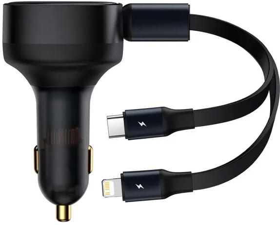 Автомобільний зарядний пристрій Baseus Enjoyment Retractable 2-in-1 Car Charger (CGTX000001) - Фото 1