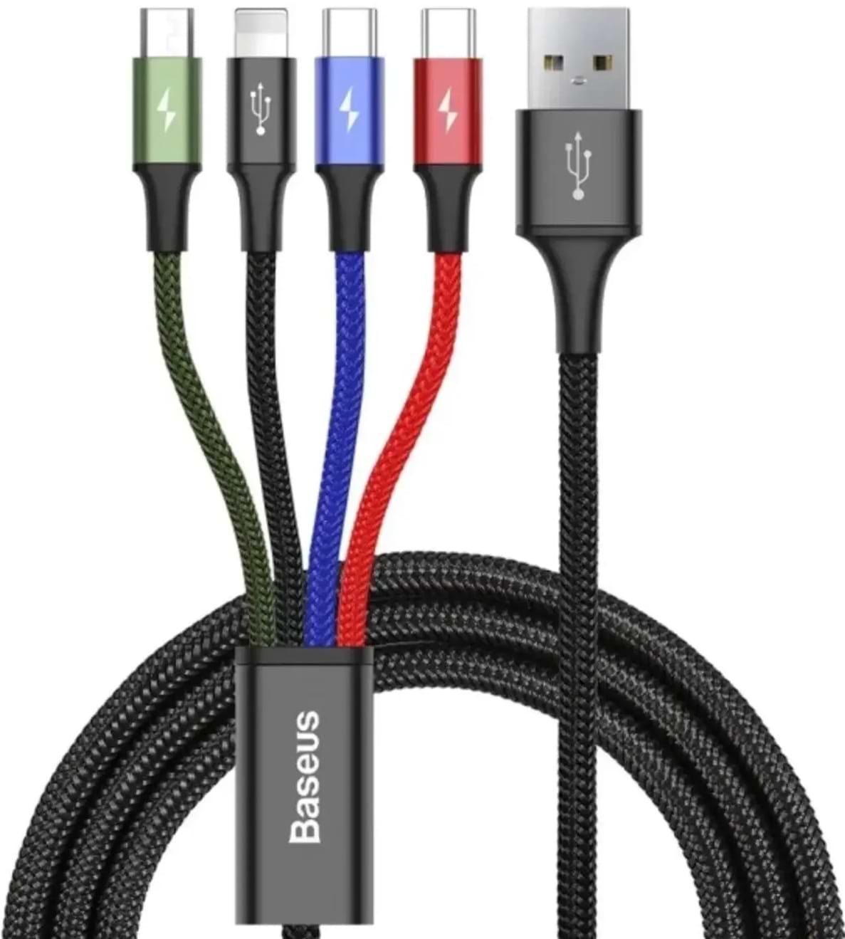 Кабель синхронізації даних Baseus Fast 4-in-1 USB - Lightning+USB-C(2)+MicroUSB 3.5A 1.2m Black(CA1T4-B01)